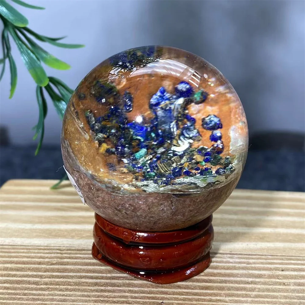 Azurite Quartz Ball Natural Stone Chalcopyrit Sphere Crystal Healing Room Decoration Holiday  Meditation Reiki Witchcraft+Stand - view 5