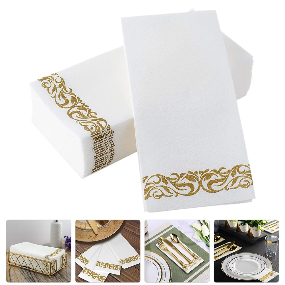 25 servilletas de papel para fiesta, servilletas plegables para despedida de soltera, decoraciones para mesa de comedor, cena de boda dorada y plateada