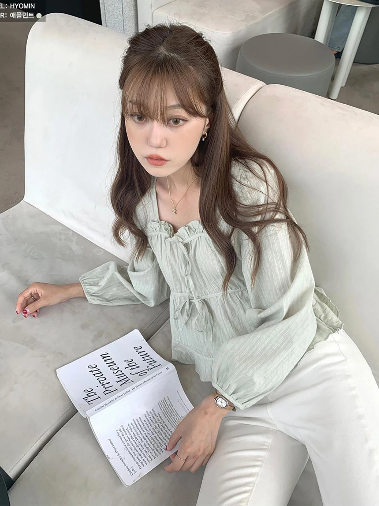 

Женская повседневная блузка свободного кроя с воротником и завязками на талии в стиле ретро, с длинными рукавами, из полиэстера, с эффектом драпировки