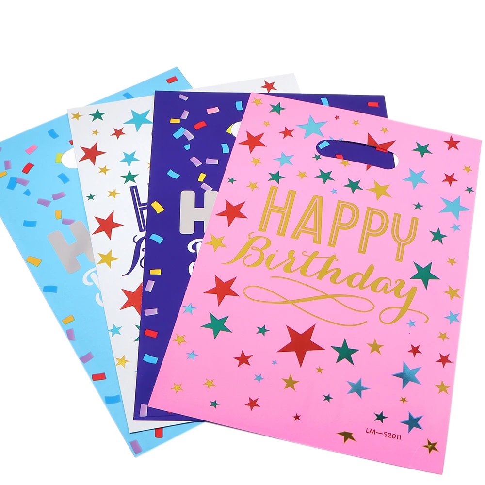 10 Stück 16x25cm Happy Birthday Stern-Bedruckte Beutel Plastik-Schmuck-Geschenkverpackungstasche für Jungen und Mädchen Kindergeburtstags-Party-Geschenke Zubehör – Detail 5