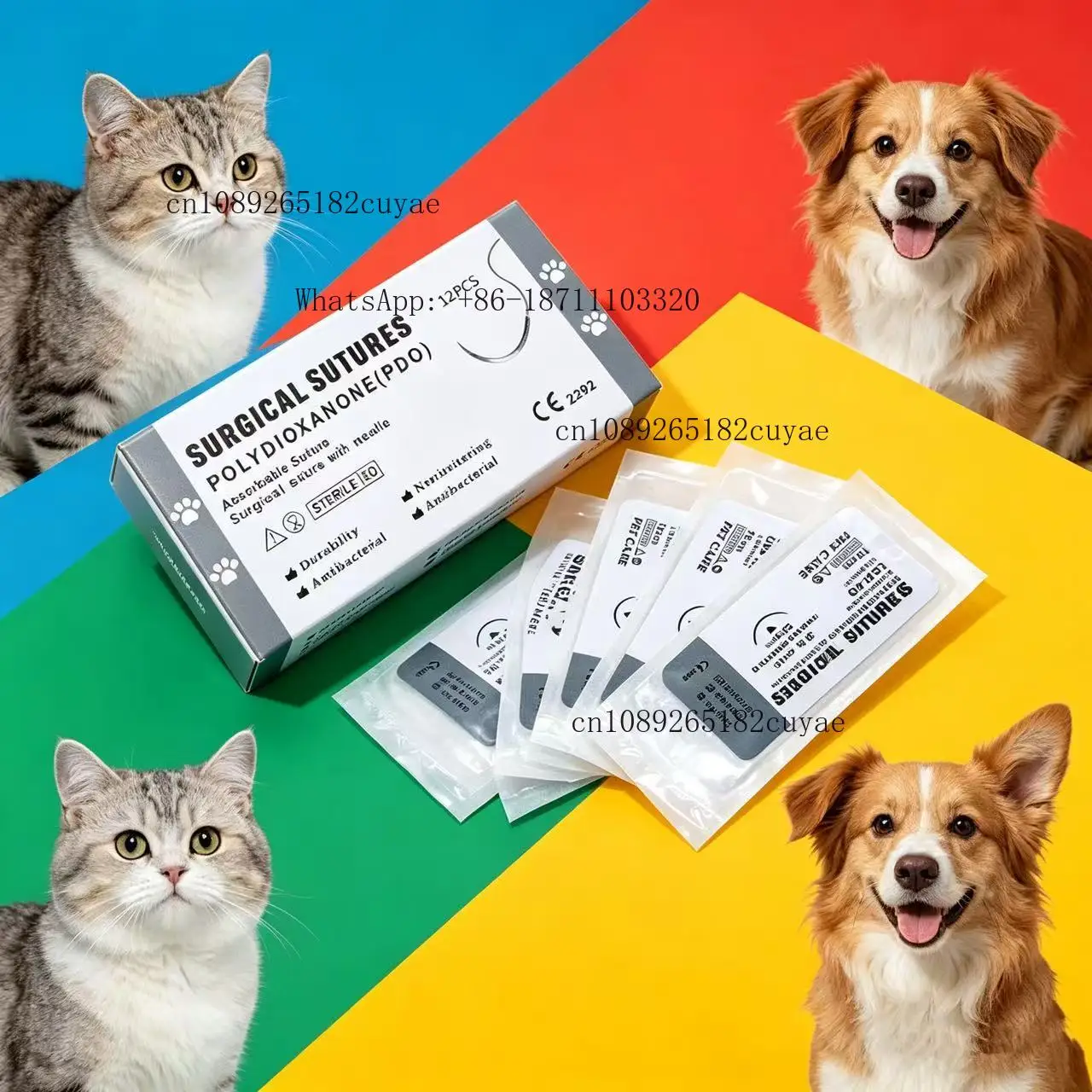 Wholesale Veterinary PDO Absorbable Sutures with Needle Sterile Monofilament Polydioxanone Thread for Pet Surgery 12PCS