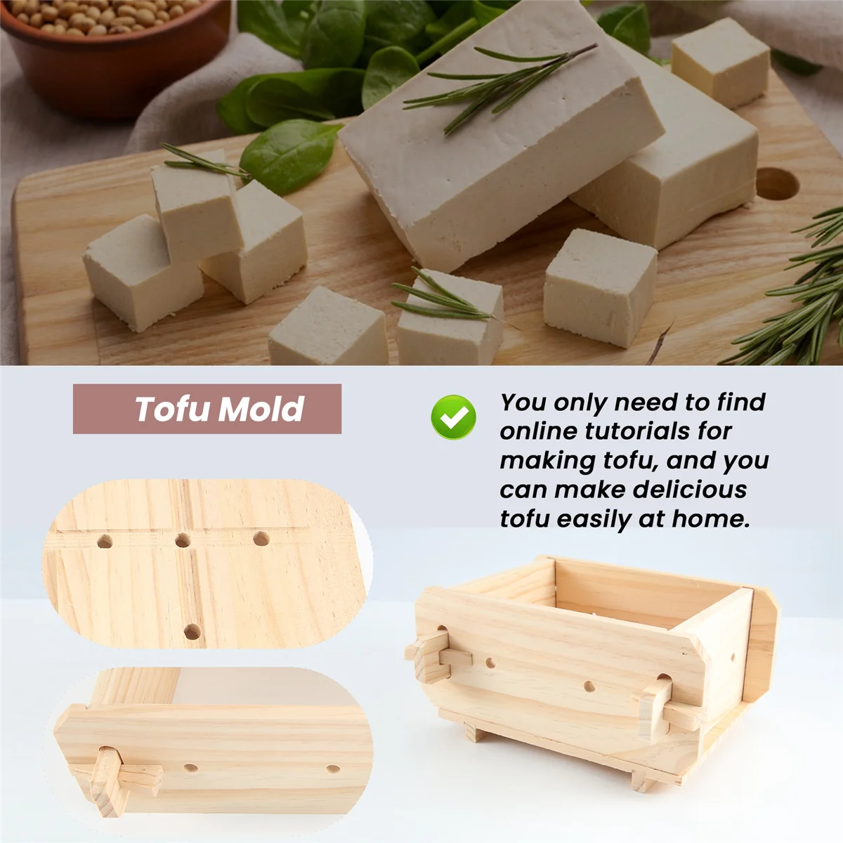 

GET! Tofu Mold Tool,Removable Wooden Press Box,Home Kitchen Tofu Maker Press Mold Kit for DIY Tofu Mold Cooking Handmade