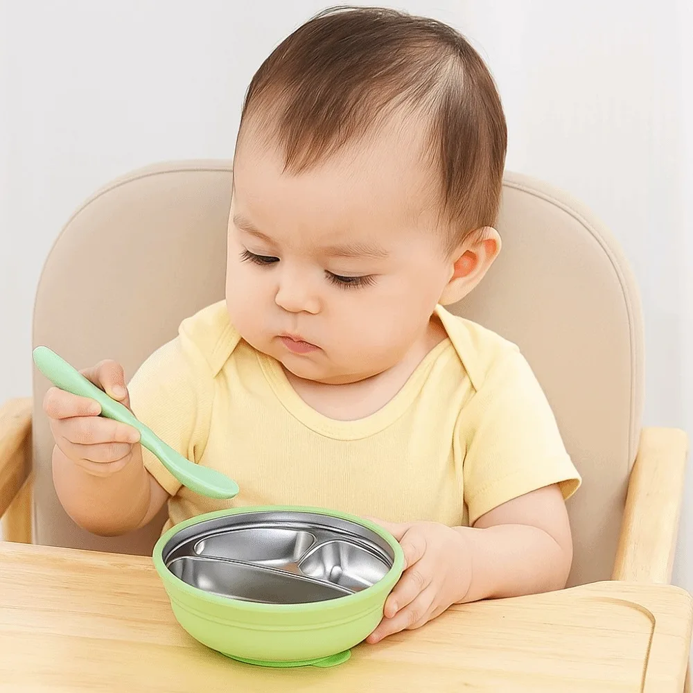 

Silicone Suction Cup Baby Sucker Dining Plate Divided Design Thermal Insulation 3 Grids Children Dishes Anti-fall