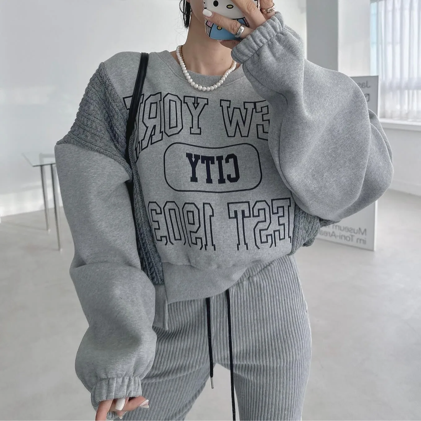 韓国風レタープリントスプライスセーター レディースファッショナブル春秋冬トップス 東大門新作2025