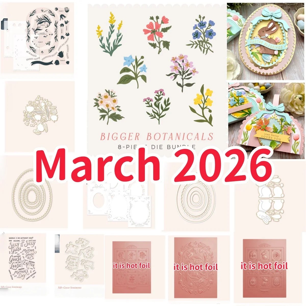 

March 2026 Goose Flower Bunnies Egg Metal Cutting Dies Clear Stamps Stencil Hot Foil for DIY Making Card Scrapbook Template