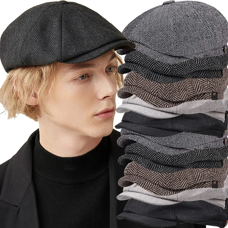 Vintage Retro Caps Hat Men British Painters Hats Fashion Autumn Winter Berets Herringbone Flat Cap Hip Hop Berets for Women Men