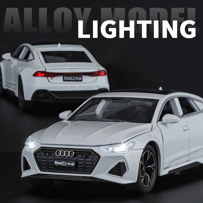 1:32 Audi RS7 Sportback modelo coches de juguete aleación Diecast 6 puertas abiertas con neumáticos de goma extraíble ornamento vehículo juguetes regalos