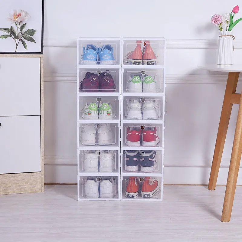 1/4 Pcs Transparent Shoe Box Shoe Cabinet Shoes Organizers Plastic Thickened Foldable Dustproof Storage Box Plastic Box