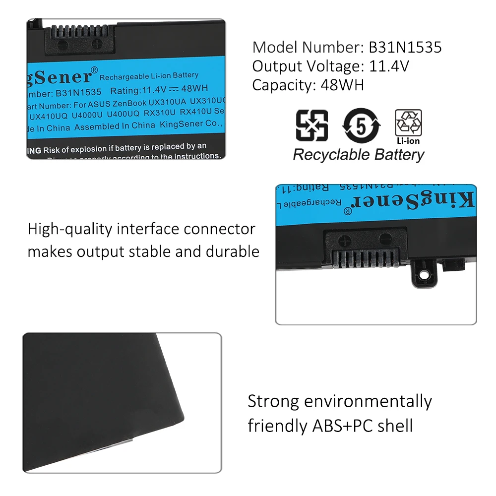 KingSener B31N1535 Laptop Battery For ASUS ZenBook UX310 UX310UA UX310UQ UX410 UX410U UX410UA UX410UQ U4000U U400UQ RX310U 48WH