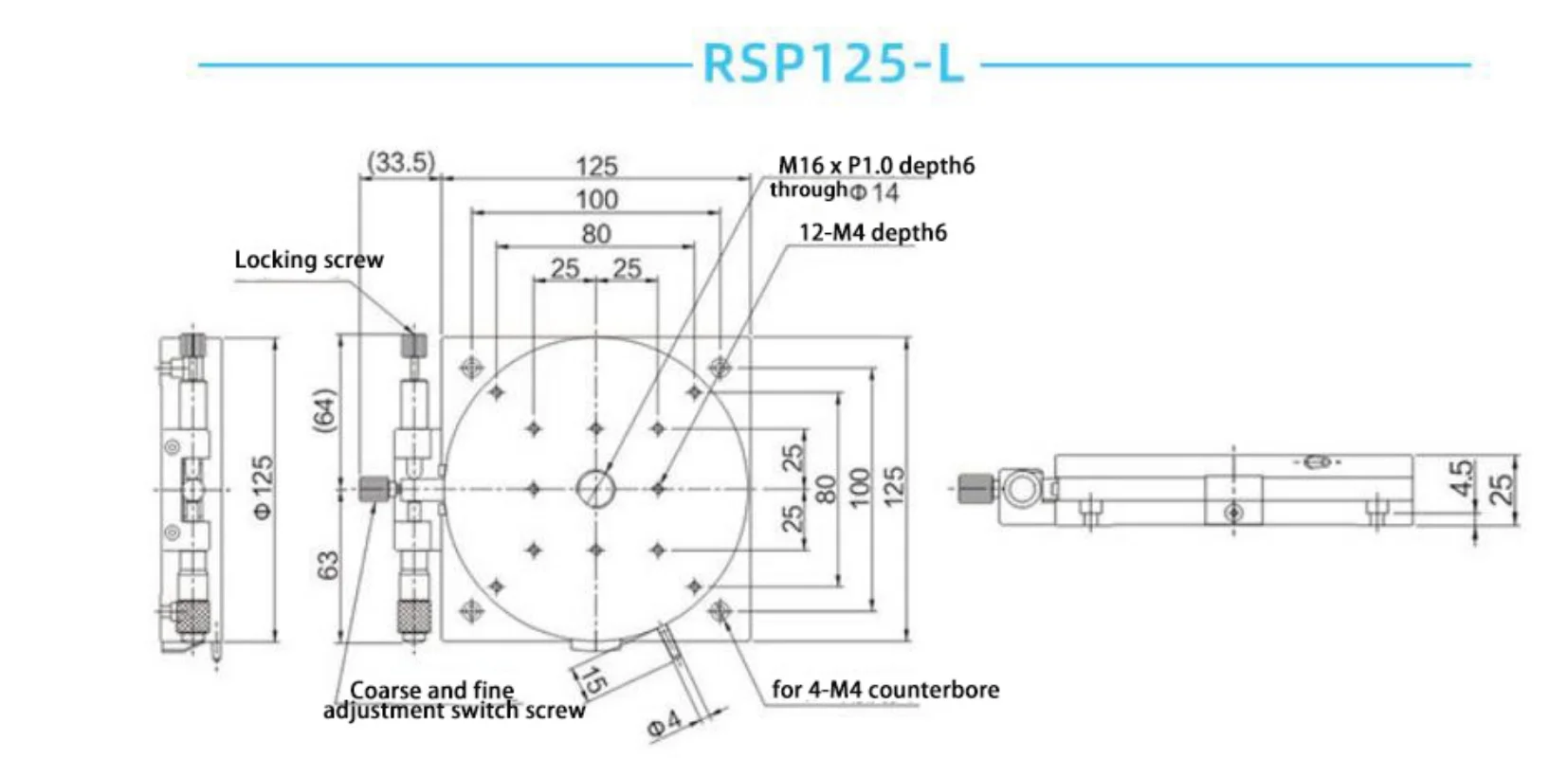 

RS125 L 125mm R Axis Rotary Stage 360 Degree Manual Precision Rotating Platform Micrometer Adjustment Rotation printer 3d