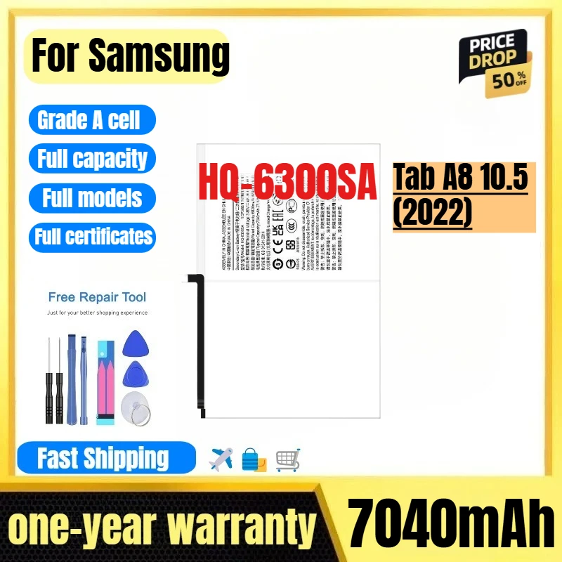 

HQ-6300SA for Samsung Tab A8 10.5 (2022) Tablet Battery 0 Cycle High Quality High Capacity Replacement Bateria Grade A with Tool