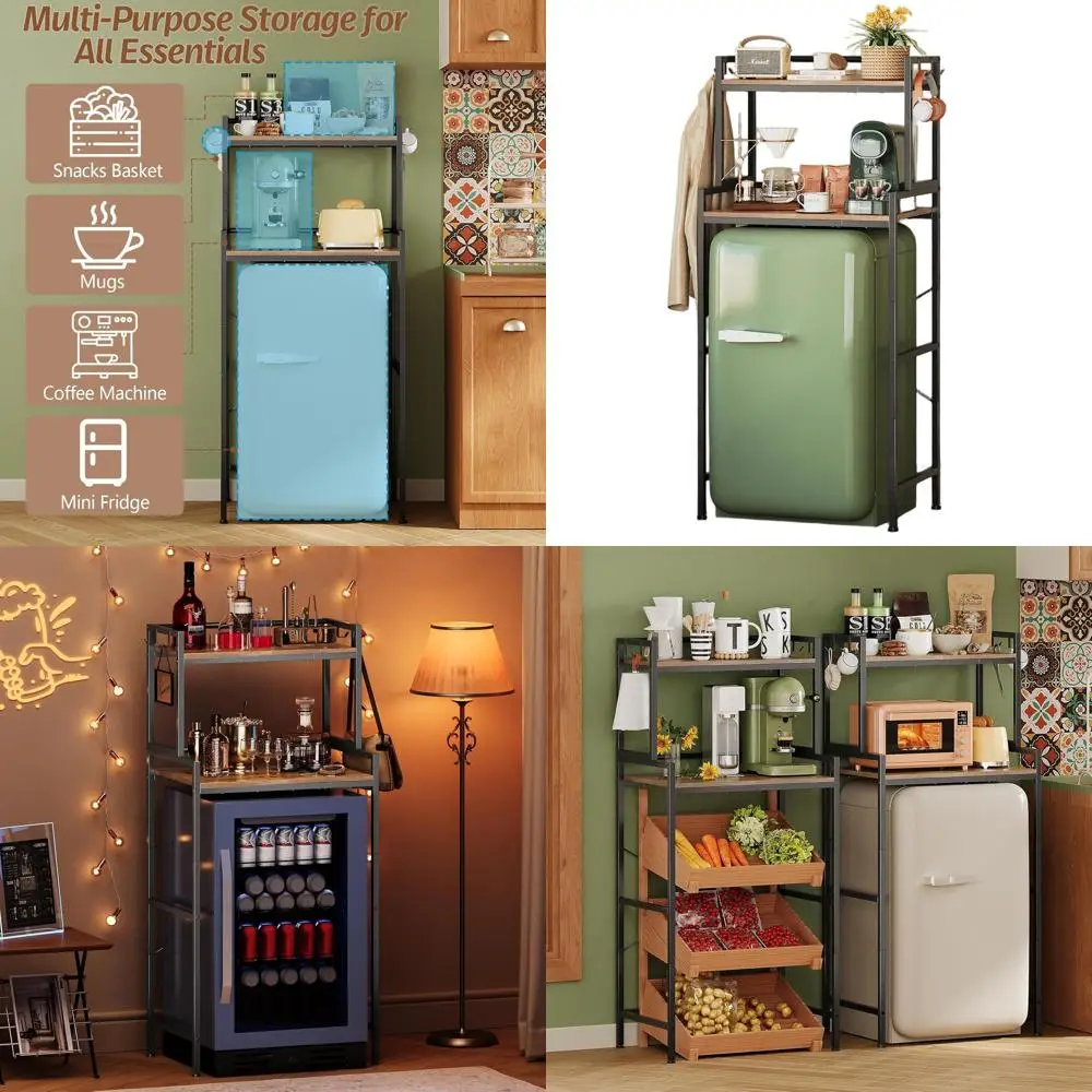 

3-Tier Kitchen Storage Rack for Bakers, Compact Microwave Stand with Split Design for Coffee Bar, Office, and Dorms - Brown