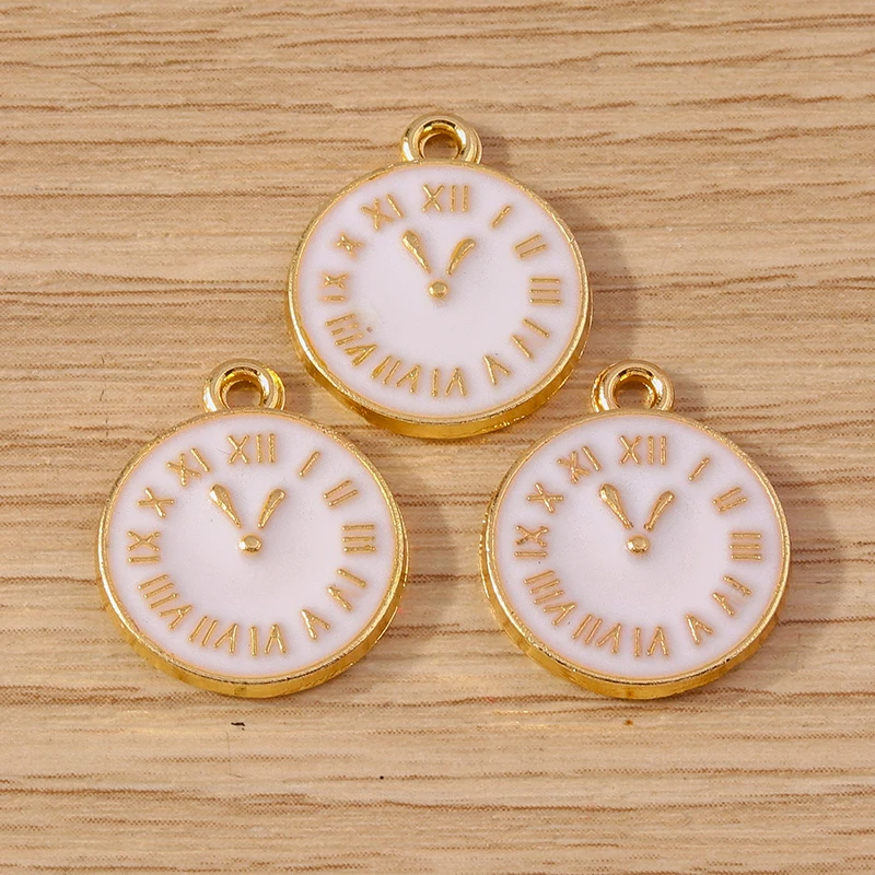 10 stücke 14x17mm niedliche Emaille runde Roma Ziffern Uhr Charms Anhänger für Armband Halskette Schmuck machen DIY liefert Zubehör – Detail 7