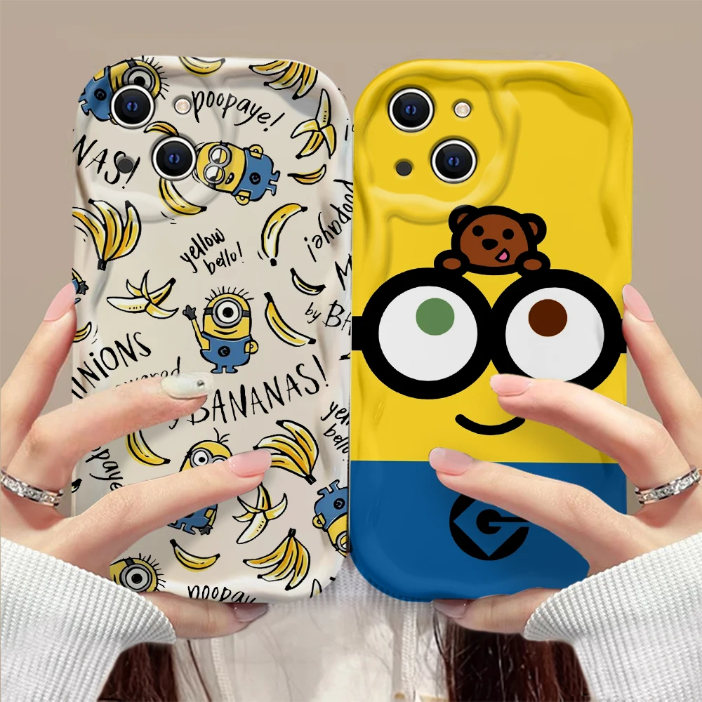 Cartoon Cute 3D Wave Case For M-MinionS iPhone 16 15 14 13 12 11 Pro Max Mini X XR XSMAX 8 7 6S Plus Soft Silicone Cover