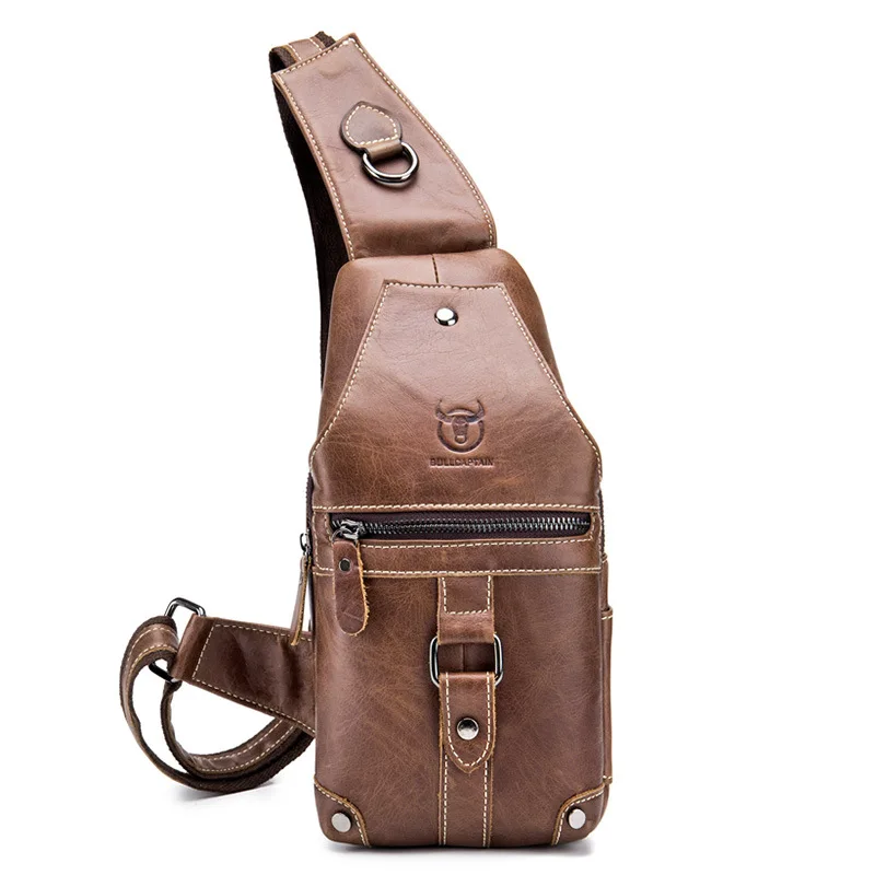 

Genuine Leather Men's Chest bag Shoulder Crossbody bag haigh quality cowhide vintage large capacity soft small chest bag for men