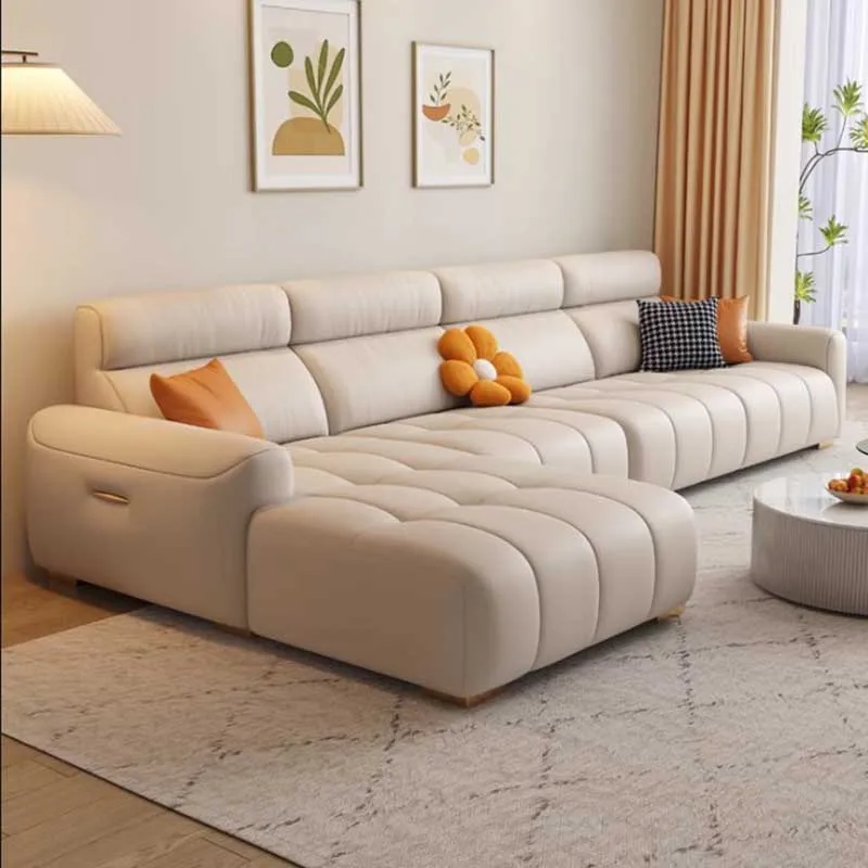 Individual Minimalistic Filler Sofa Living Room Elegant Lounge Puffs Sofa Luxury Nordic Leather Muebles Para El Hogar Furniture