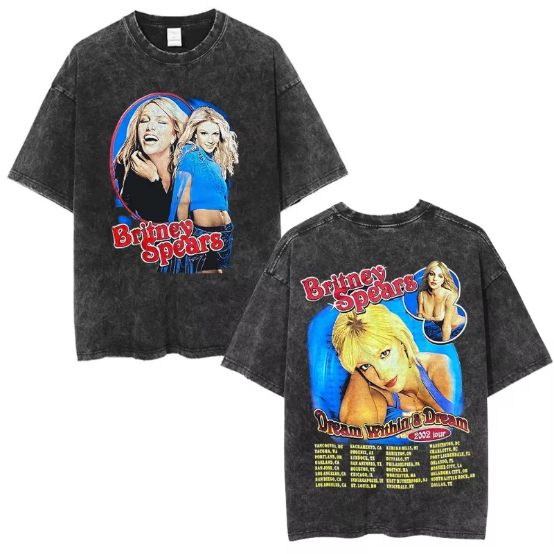 Britney Spears Oops! I Did It Again Tour 2000 Merch Vintage Washed T Shirts Men's Women Cotton Short Sleeve Oversized T-shirts