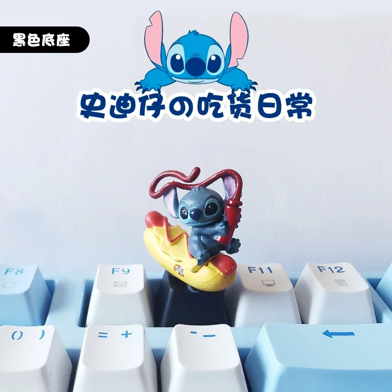 Lilo และ Stitch การ์ตูนดิสนีย์อะนิเมะอุปกรณ์ต่อพ่วง Stitch บุคลิกภาพฐานสีดํา Keycaps เหมาะสําหรับการตกแต่งคีย์บอร์ดแบบกลไก