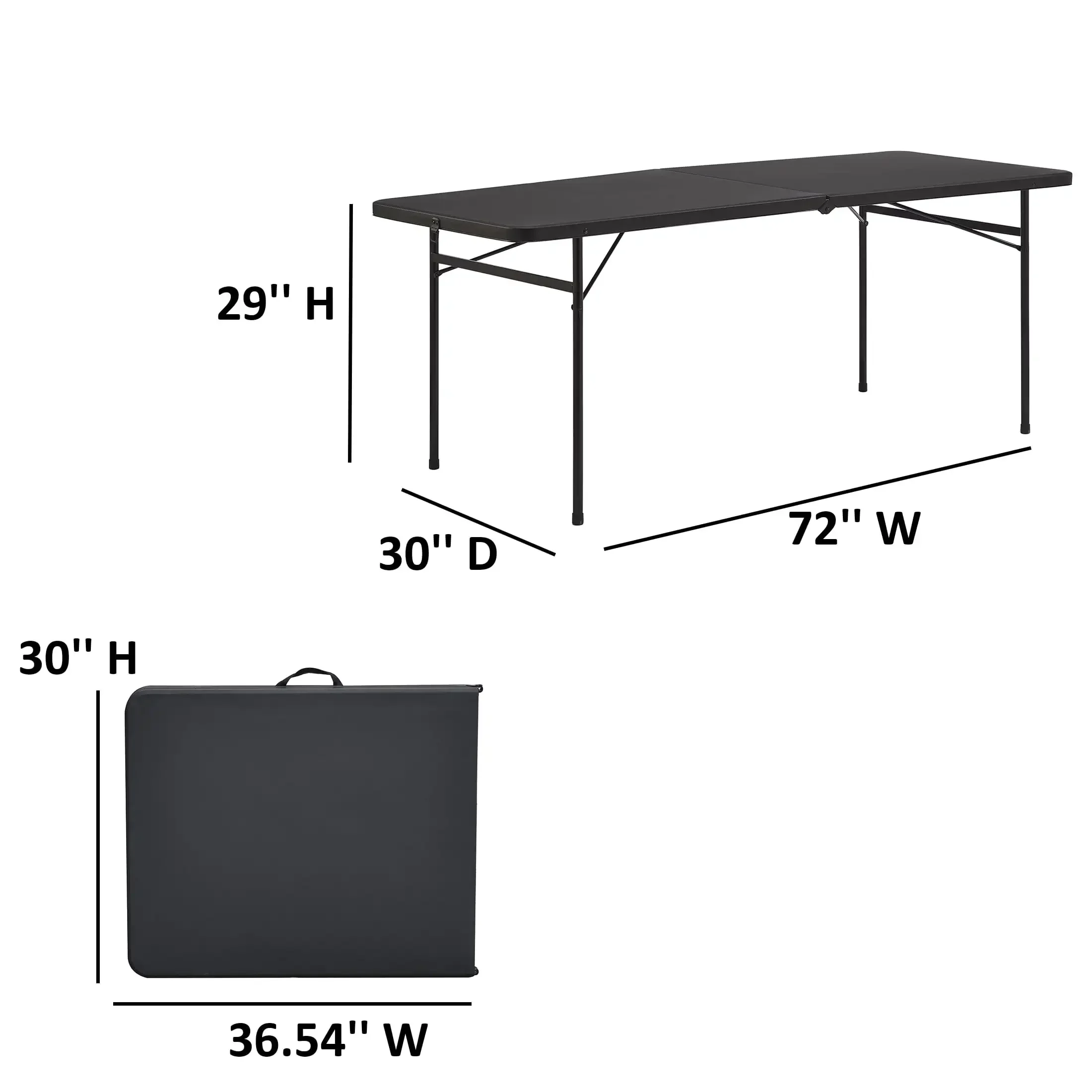 6 Foot Bi-Fold Plastic Folding Table Simple, lightweight, and space saving., Black