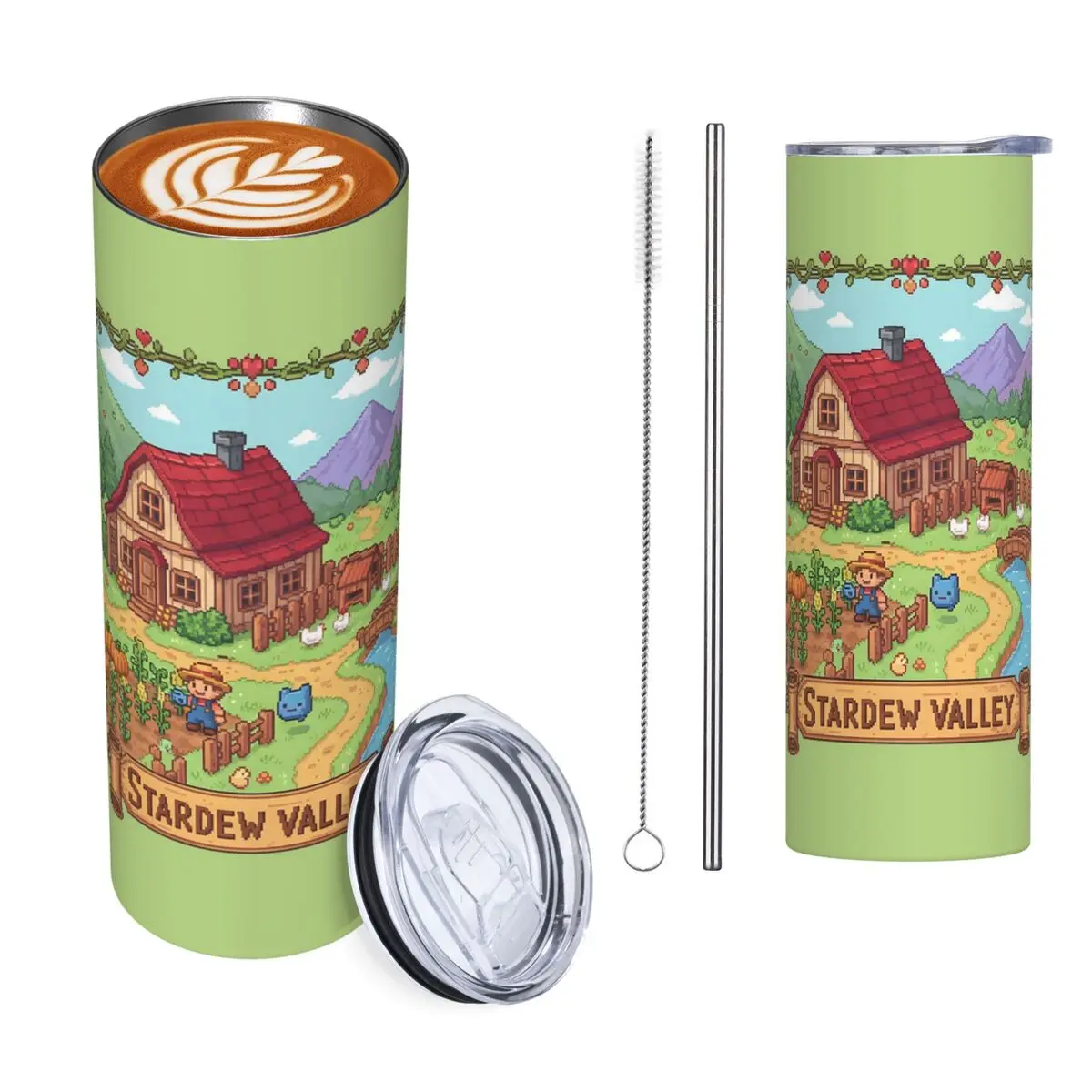 Stardew Valley Video Gamer Classic Pixel Art Stainless Steel Tumbler Vacuum Insulated Mugs Thermal Cold Cup Straw With Lid 20oz