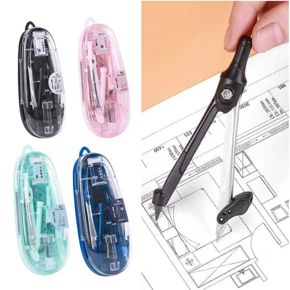 9Pcs/Set Straight Ruler Math Geometry Kit Protractor Compass Transparent Ruler Set Measuring Ruler Sign Pen
