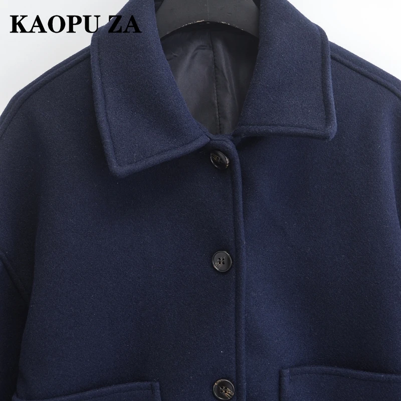 KAOPU ZA 2024 Autumn/Winter Woman Casual Solid Color Long Sleeve Jacket Female Vintage Single-breasted Turn-down Collar Coat Top