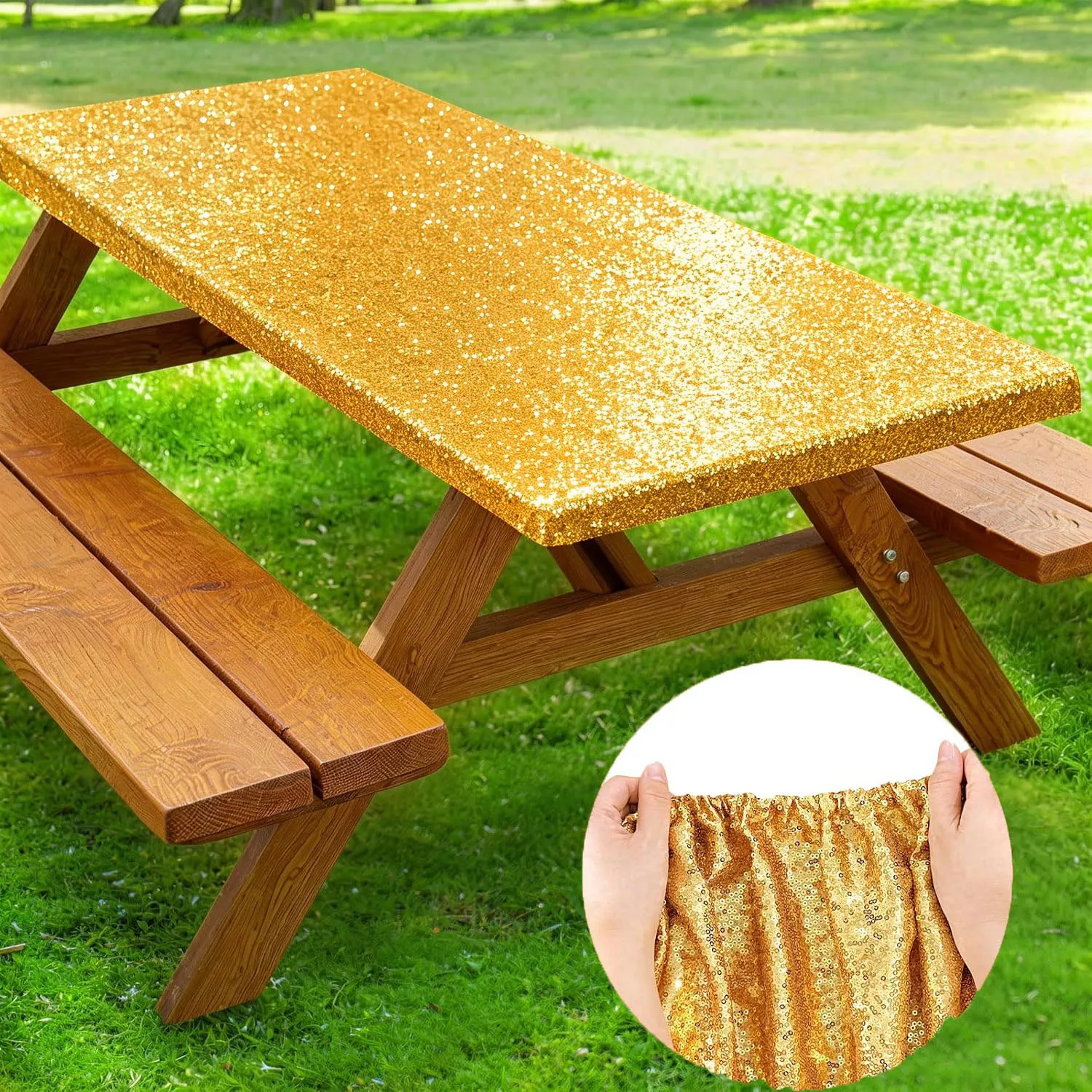 Sequin Fitted Tablecloth for Rectangle Table Cover,Sequin Fabric,Perfect for Picnic Wedding Party Banquet Outdoor Dining Decor