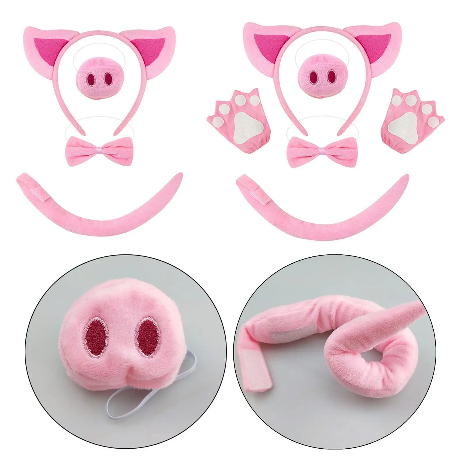 يتوهم القطيفة خنزير تأثيري حلي مجموعة الحيوان عقال الأنف ربطة القوس فيونكة الذيل لجميع القديسين كرنفال مجموعة ملابس الحفلات