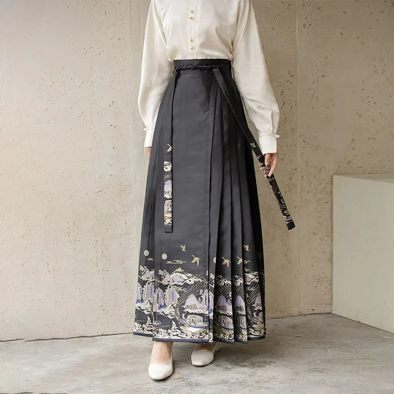 Women Autumn Chinese Style Elegant White Long Sleeve Shirts Women Clothes Solid Color All-match Temperament Skirt Two Piece Set