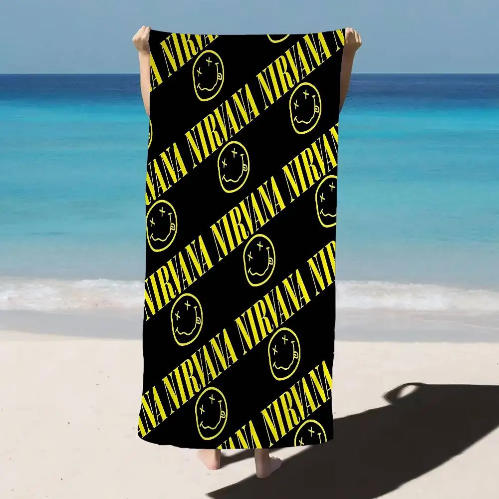 Classic Hot N-Nirvanaes Band Bath Towel Microfiber Soft Water Absorbing Breathable For Girl Kids Decorative Cartoon Beach Towel