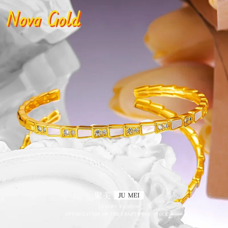 

NovaGlod 24K gold open white Fritillar snake bone bracelet 9999 real gold exquisite spiritual snake high-end bracelet niche han