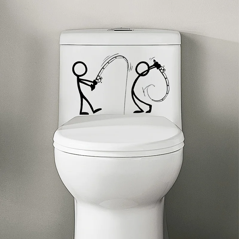 1 fun fishing toilet sticker sticker with playful humanoid pattern design, bathroom renovation home accessories, playful home ac