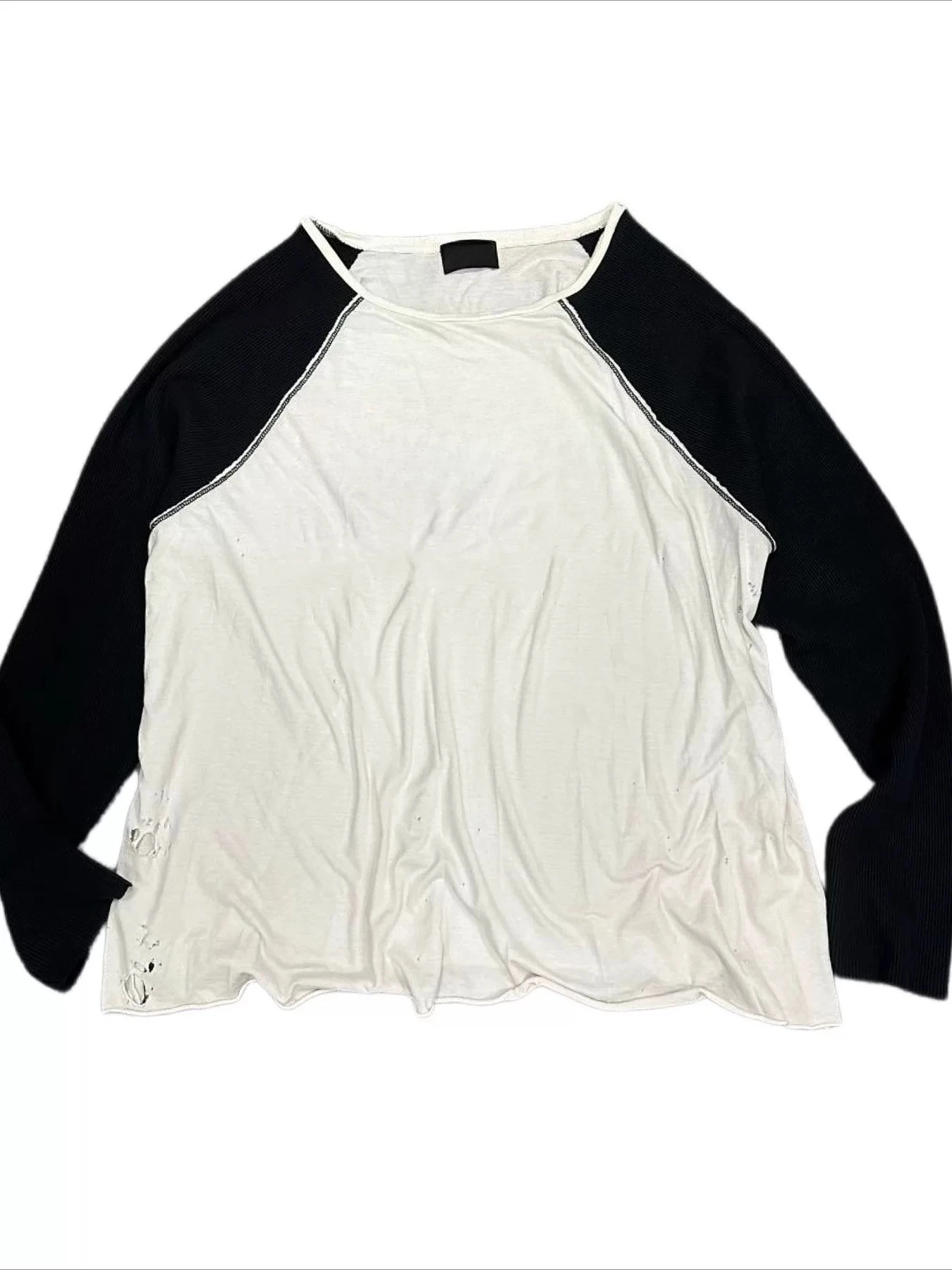 ER/D 22FW Waffle Black and White Splicing Slogan Edge Destroy Long Sleeve T-Shirt