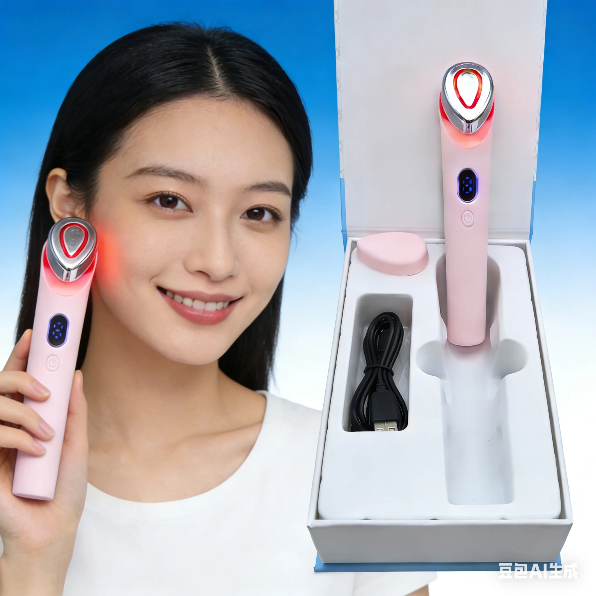 7 colori Age-R Booster Pro Dispositivo di bellezza per la cura della pelle del viso EMS Microcorrente Lift Massager Uso domestico-Regalo di San Valentino