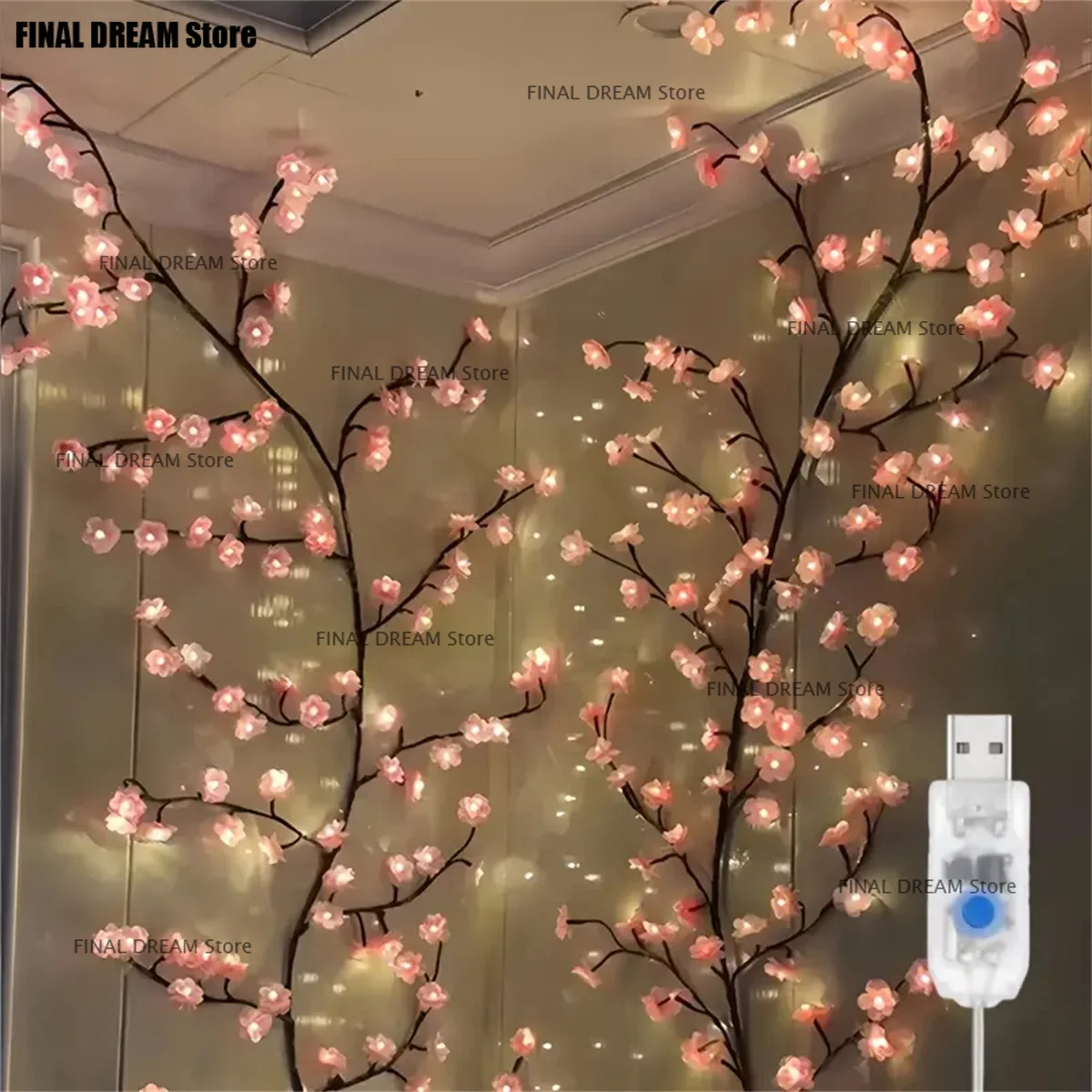Fleur de cerisier 96 Led USB branche d'arbre lumières en rotin 8 Modes chaîne colorée lampe saint valentin noël mariage chambre décoration