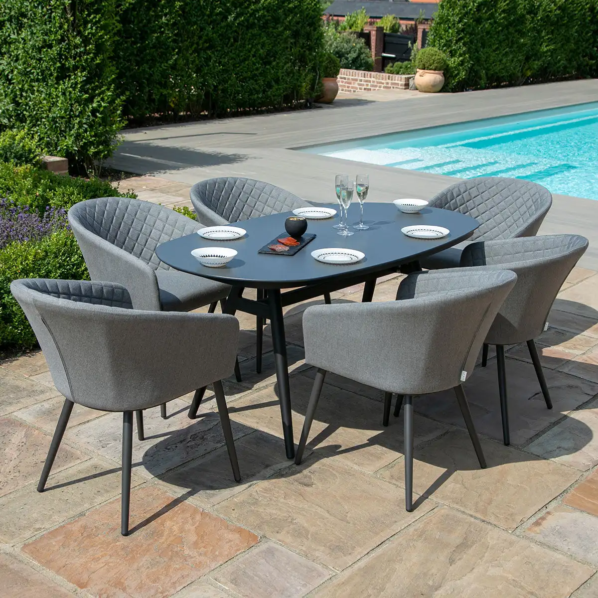 Modern Simple Patio Dining Set Hotel Furniture Aluminium Outdoor Table And Chair Outside Large Armchair Fabric Garden Dining Set