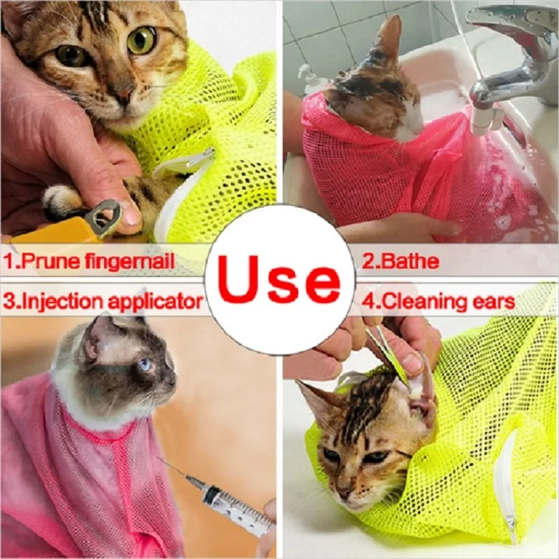 Mesh Cat Grooming Shower Bag Polyester Wash Mesh Bags Adjustable Cats Restraint Bag Prevent Scratching For Bathing Nail Trimming