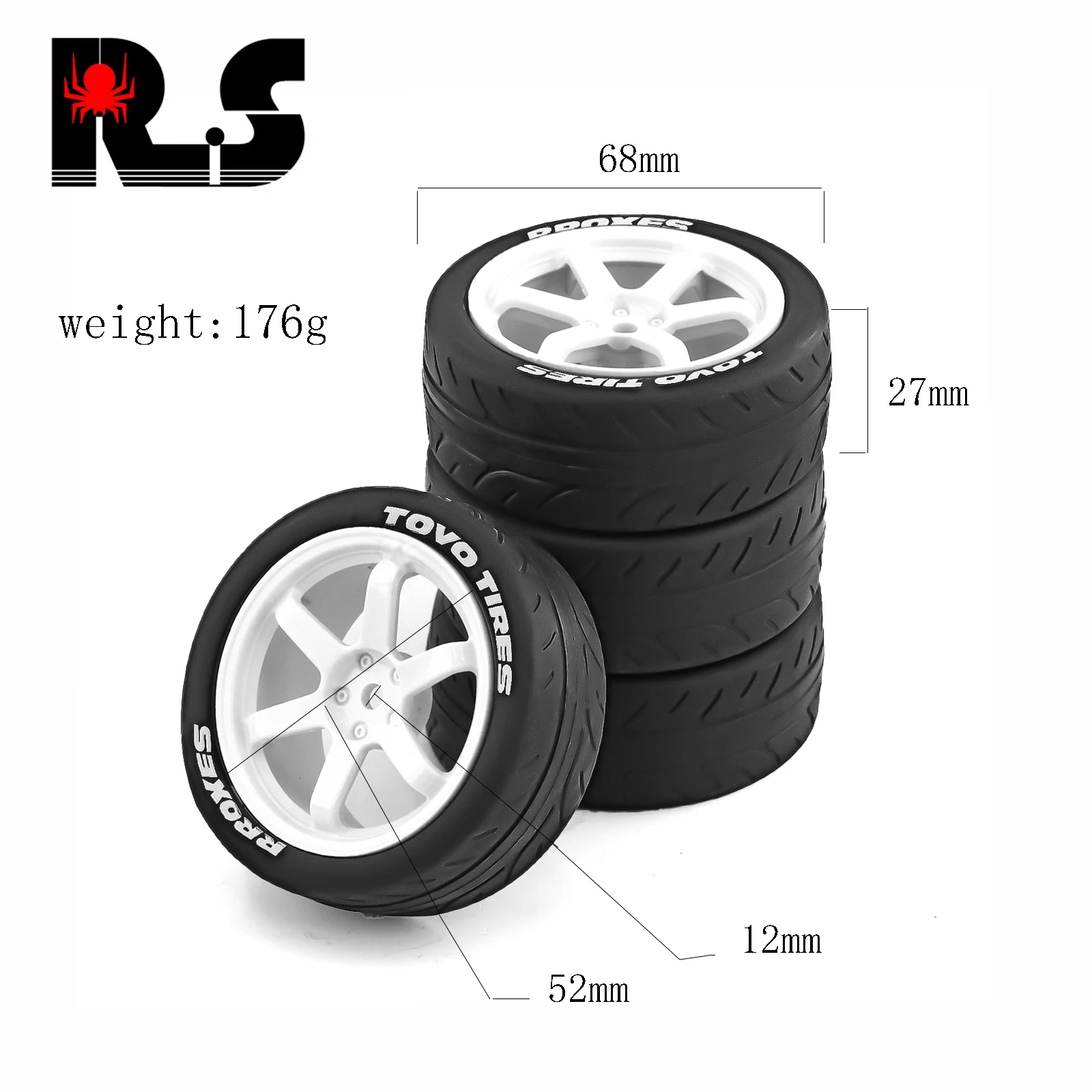 1Set High Grip Hot Melt Tyre Wheel 68*27mm Tire for 1/10 RC Racing Car Tamiya TT01 TT02 XV01 PTG-2 HPI HSP RC Car Upgrade Parts
