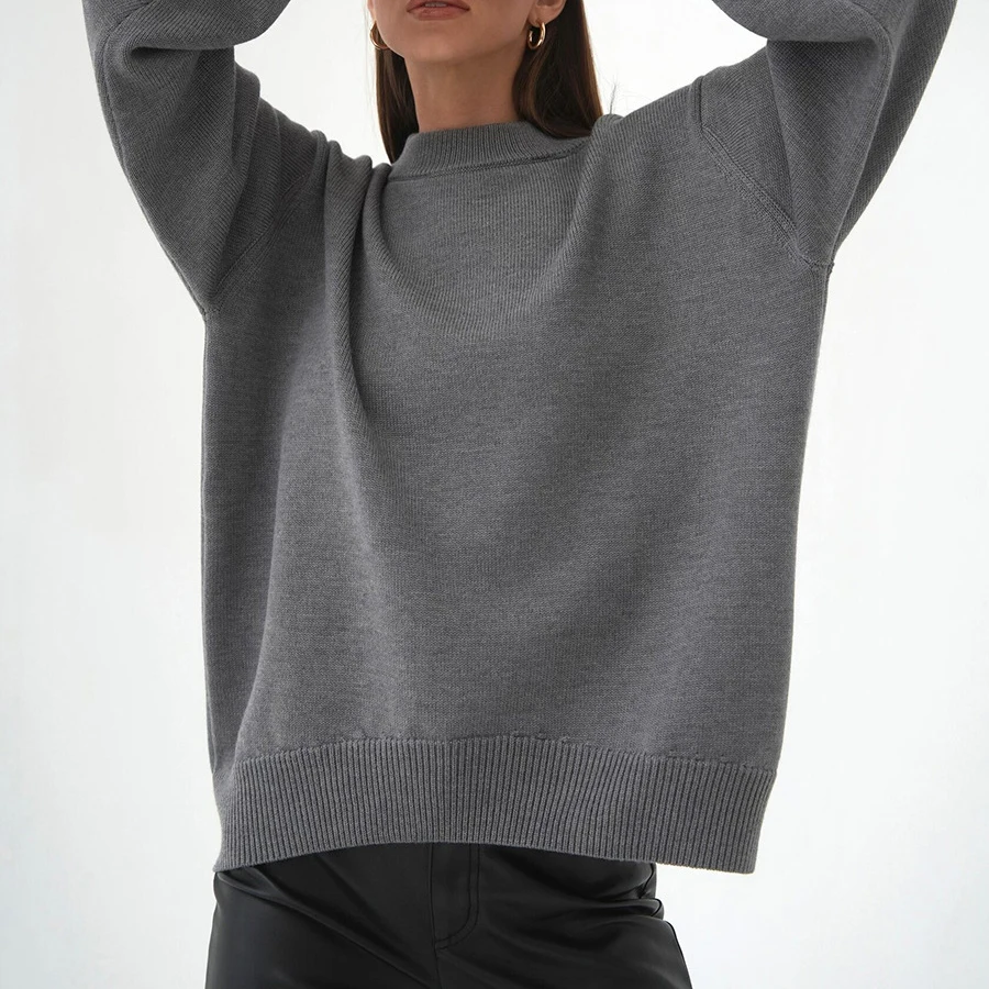 2023 Women Autumn Winter Sweater O-Neck Loose Style Solid Color Sweater Tops Women Pullovers Fashion Sweater Pull Femme