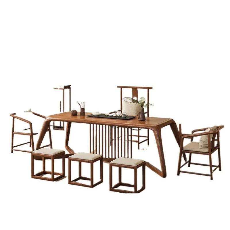 

New Chinese-style solid wood tea table and chair combination, home office log tea table integrated Zen
