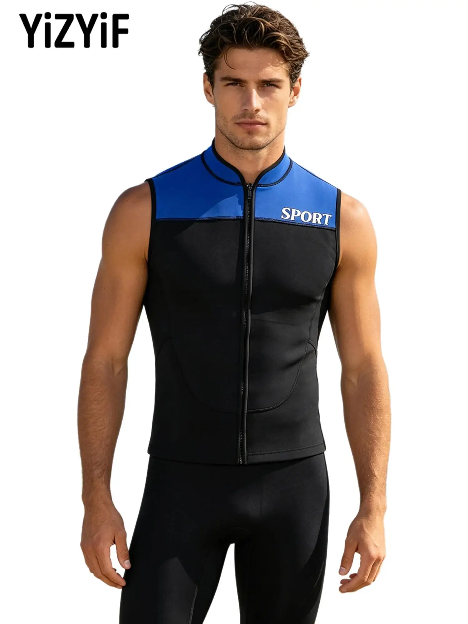 

Men's 3mm Neoprene Wetsuit Vest Sleeveless Front Zip Contrast Color Top for Diving Surfing Kayaking Swimming