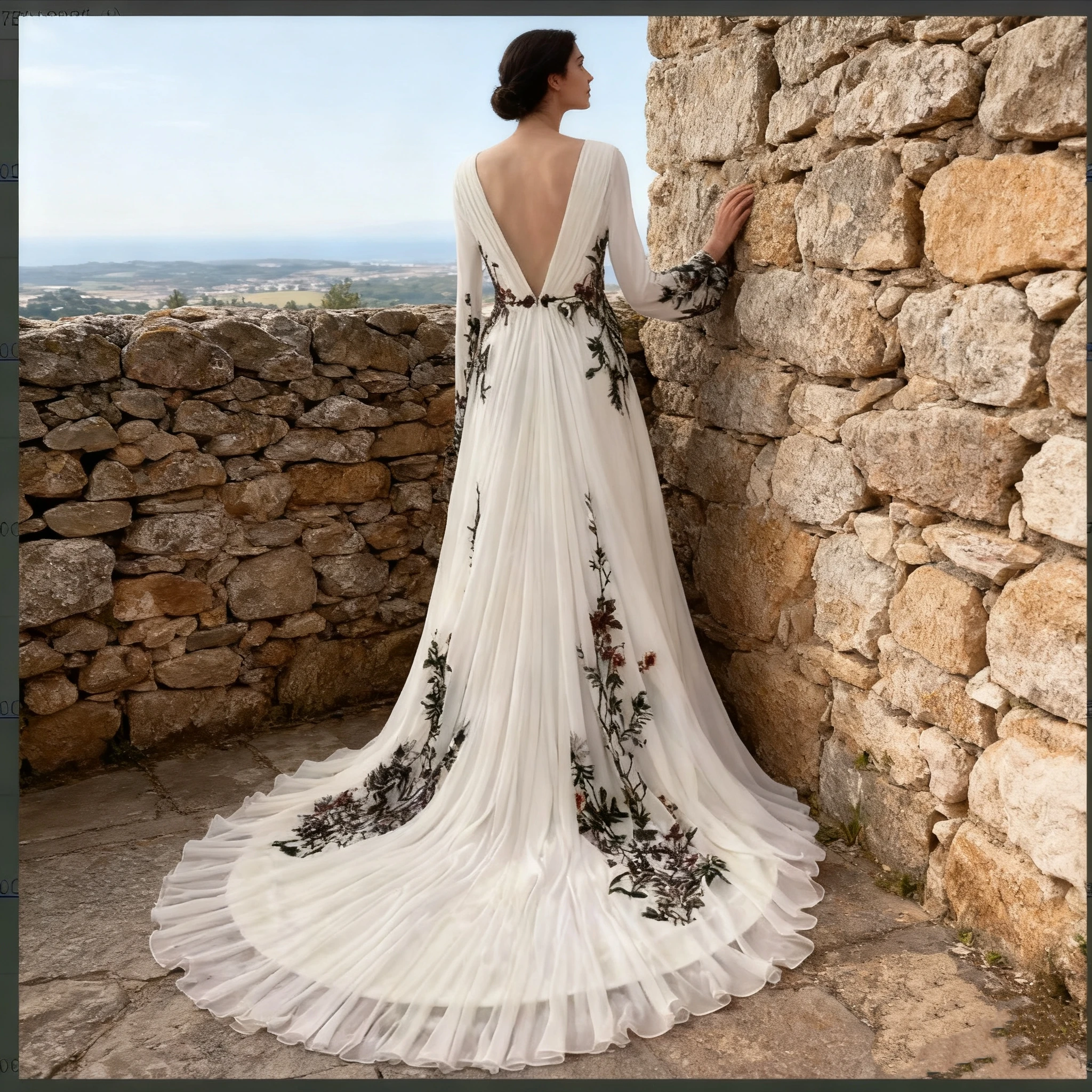 فستان زفاف Mryarce A Line ملون ومطرز بالزهور وأكمام طويلة