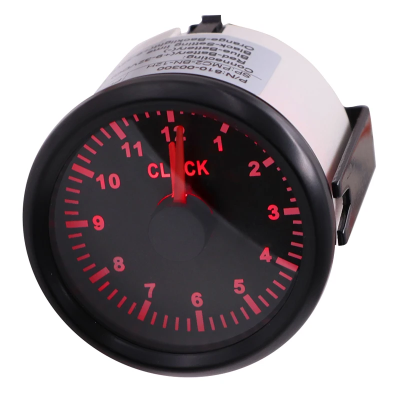 52mm Clock Gauges Auto Instrument Panel Hour Meters 0-12Hours Show Clock Meters with Red Backlight for Car Boat Yacht Truck Rv