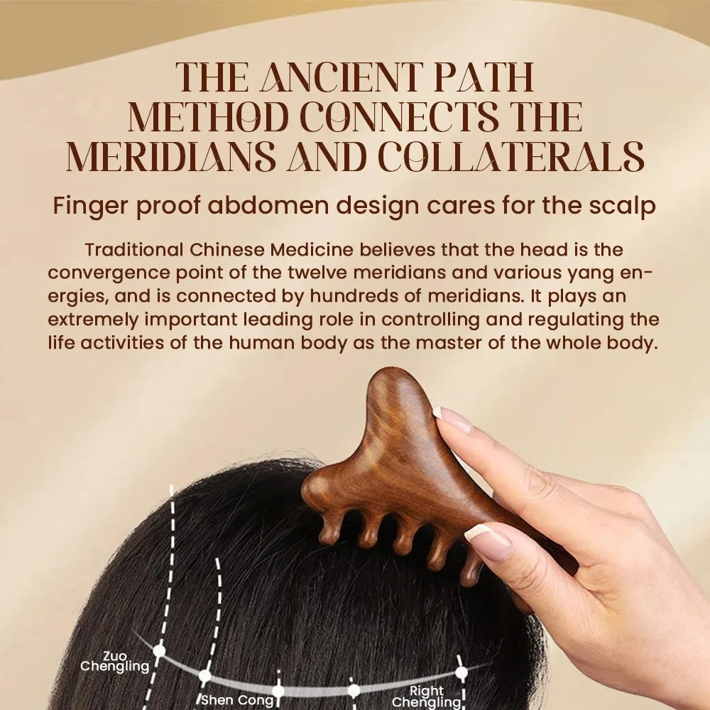 

Sandalwood Massage Comb Five Teeth Round Ball Comb Scalp Neck Body Meridian Massage Comb Anti-Static Smooth Hair Brush
