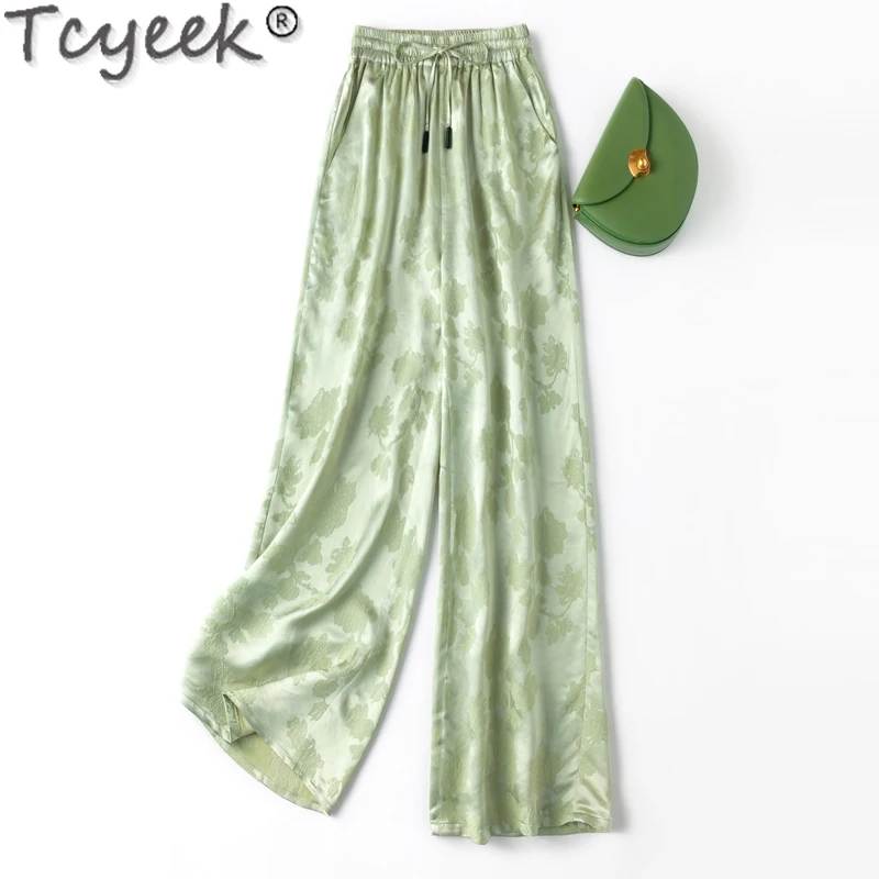 

Tcyeek 30Mm Mulberry Silk Pants Women Fashion Long Pants Streetwear 50% Real Silk Pants Wide Leg Woman Trousers Pantalones Mujer