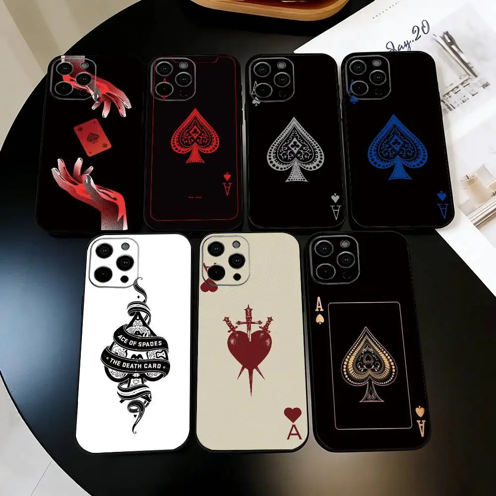 

Ace Of Spades Poker Phone Case For iPhone 17,16,15,14,13,12,11 Plus,Pro Max,XS,Soft Silicone Black Cover