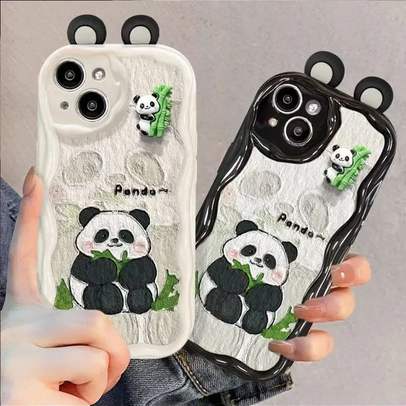 Cute 3D Ears Panda Doll Case For Redmi Note 13 Pro 5G 12 4G Pro Plus 12S 11S 10S 11 10 8 9 Pro Max 13C 12C 9C A1 cover Cartoon
