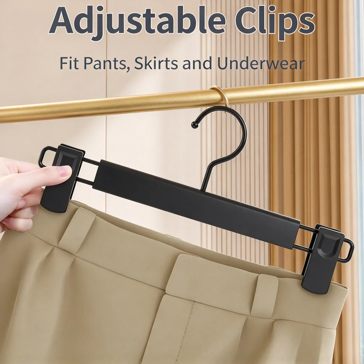 NEW 5 PCS Pants Hangers Clips Non Slip Trouser Hanger Clip No Mark Adjustable Heavy Duty Skirt Hanger for Wardrobe Organizer