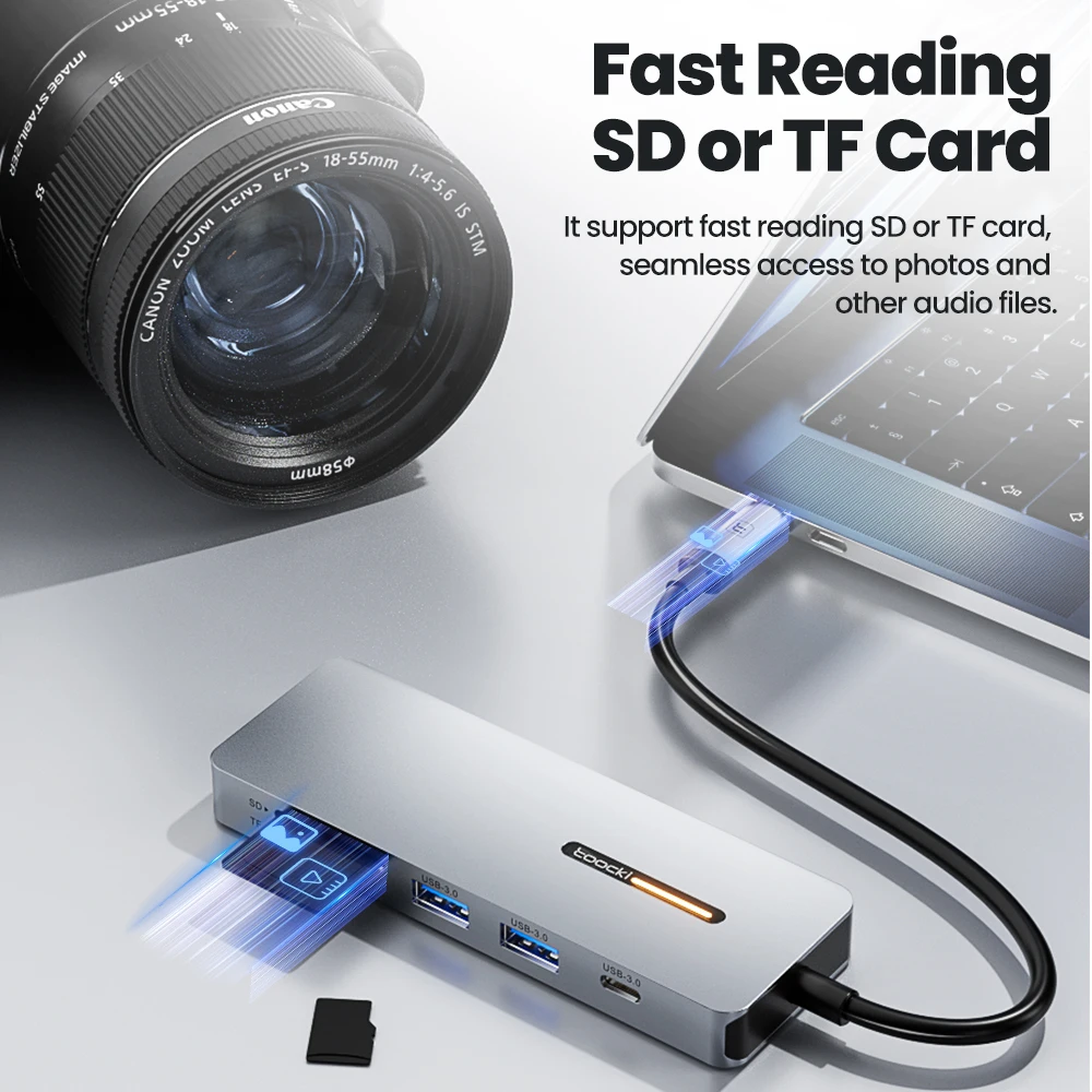 Toocki USB C Hub Adapter Type-C to HDMI-Compatible 10 in 1 Docking Station Multi Plugs USB Splitter for iPad MacBook Pro Air