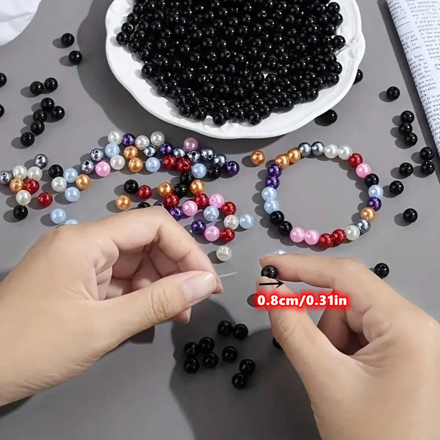 6mm/8mm 540pcs/230pcs Cute and Fashionable Acrylic Beads, Black Round Loose Beads with Holes, Used for DI Making Accessories